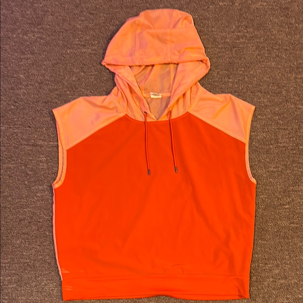 Orange Sleeveless Hooded Tank Top